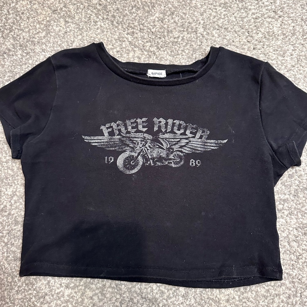 Garage Black Free Rider Cropped T-Shirt - final sale